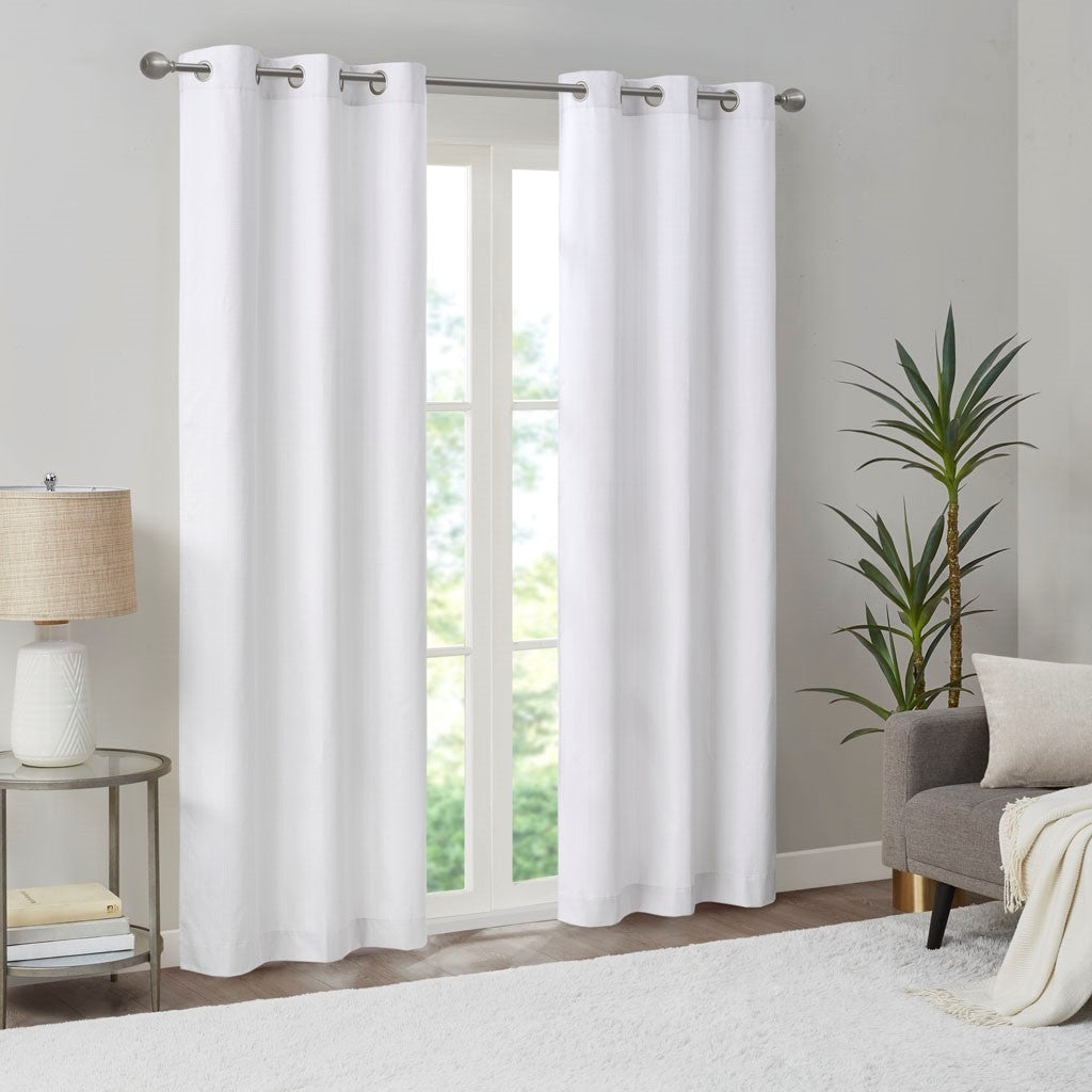 Basketweave Room Darkening Curtain Panel Pair 2 Pcs Window Panels White Polyester