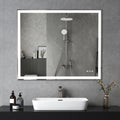 30X36 Inch Led Bathroom Vanity Mirror Wall Mounted Adjustable White Warm Natural Lights Anti Fog Touch Switch With Memory Modern Smart Large Bathroom Mirrors Silver Aluminium