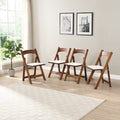 Upholstered Folding Chair, Space Saving, Easy To Carry, 4Pcs, Walnut Shelf Beige Cushion,Dining Room Natural Walnut Solid Wood
