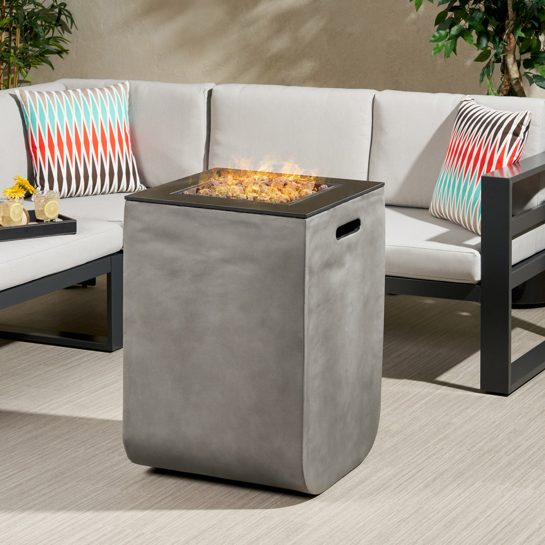 Adio 19.5" Column Mgo Fire Pit 30,000Btu Black Gray Magnesium Oxide