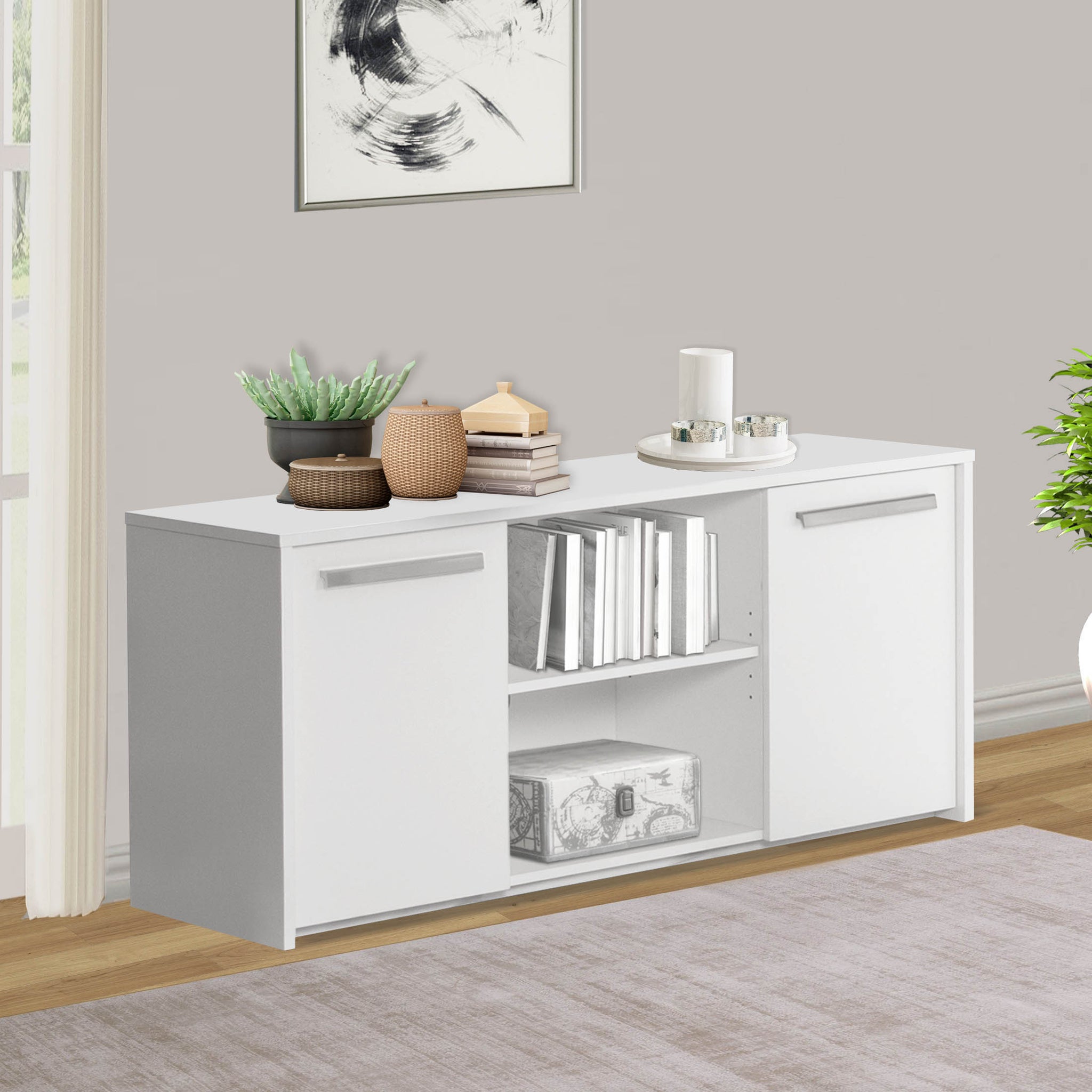 "2 Door Credenza File Cabinet"Elegant White Lateral File Cabinet With Spacious Drawers And Adjustable Shelves For Home Office Organization White Solid Wood