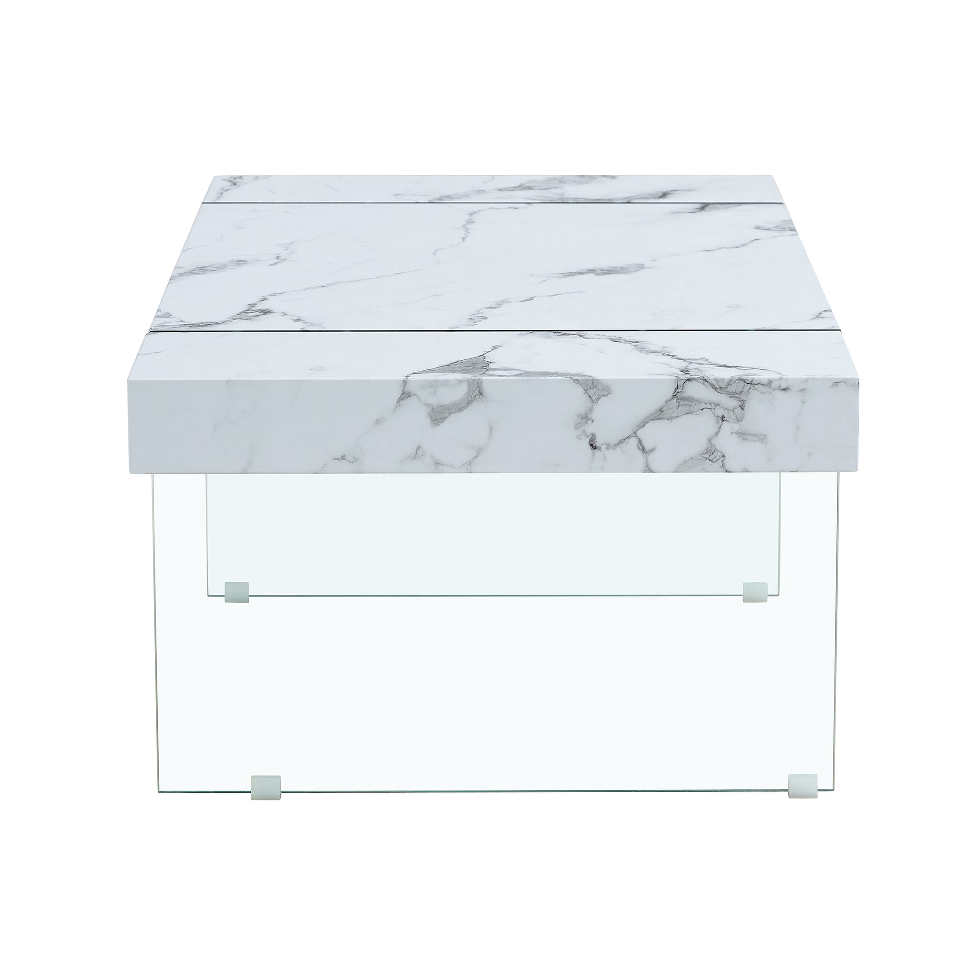 43.3"X23.6" White Marble Patterned Mdf Coffee Table With Tempered Glass Legs.Suitable For Living Room.It Can Be Used Not Only As A Coffee Table But Also As A Side Table Or Display Stand.