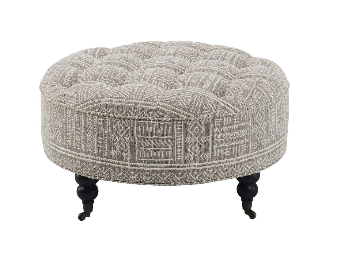 Grey Ottoman With Casters Grey Wood Primary Living Space Backless Pattern Grey Round Armless Fabric Metal