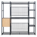 Open Style Wardrobe With Hanging Rails, Shelves And Drawers, Black Black Metal & Wood