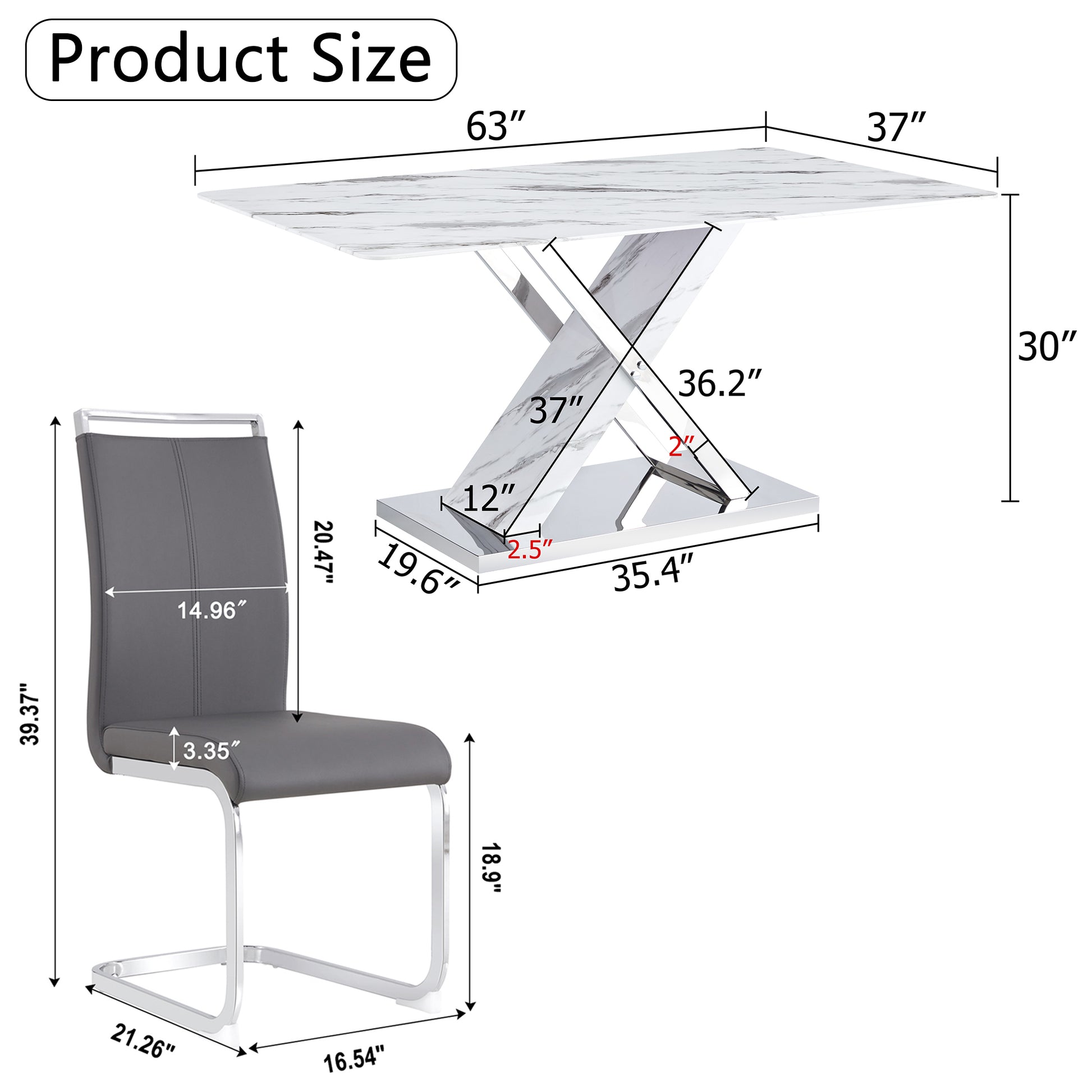 Table And Chair Set, Modern Dining Table, Imitation Marble White Top And Silver Legs, Soft And Comfortable Dining Chair, Perfect For Dinner, Meetings, Home And Office Decor Grey Silver Glass Metal