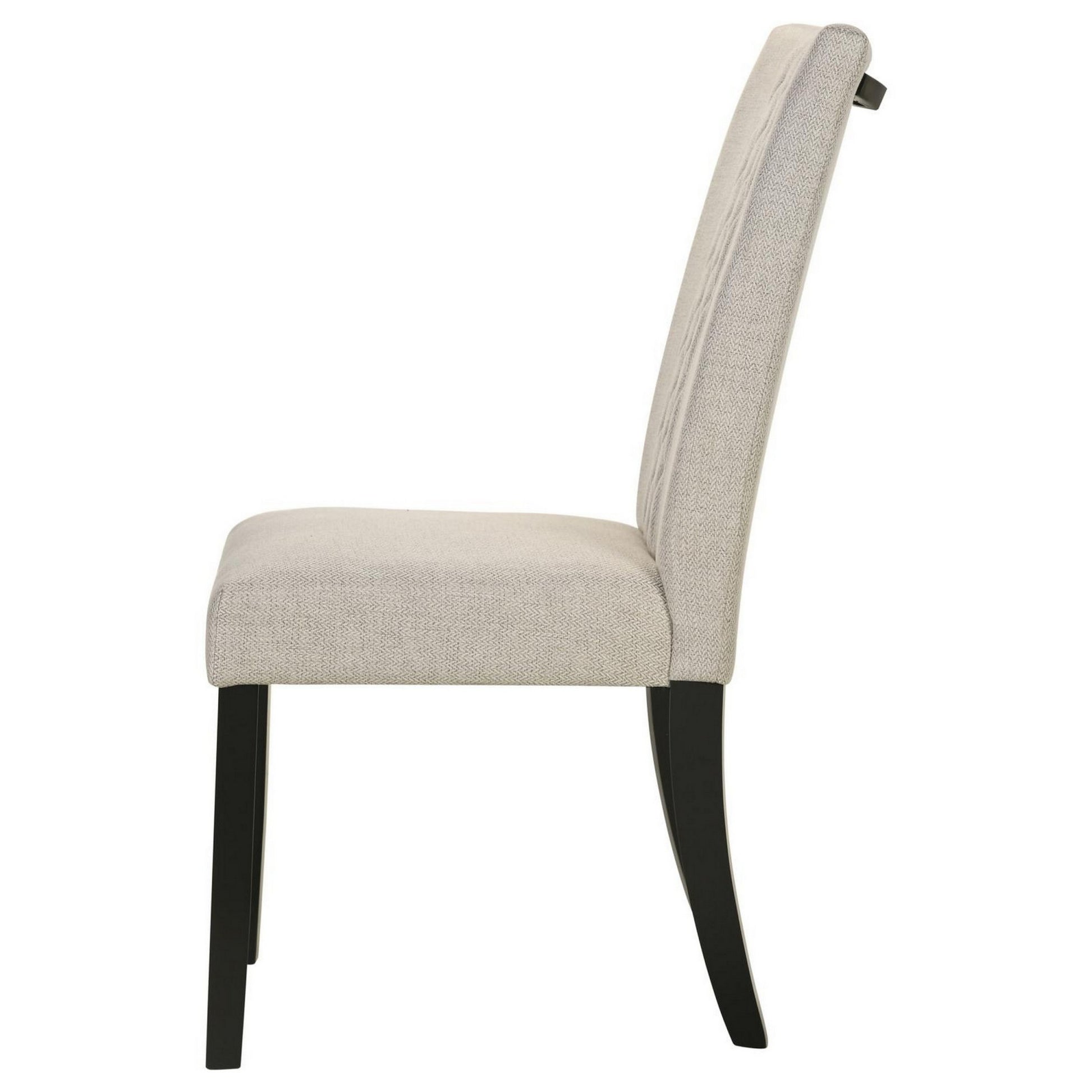 Mira 25 Inch Dining Chairs, Set Of 2, Parson Style, Flared Back, Beige Beige Black Wood