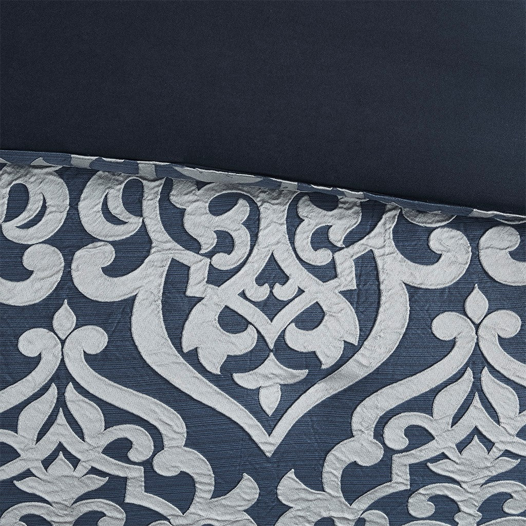 8 Piece Jacquard Comforter Set Navy Silver Cal King California King Navy Silver Polyester