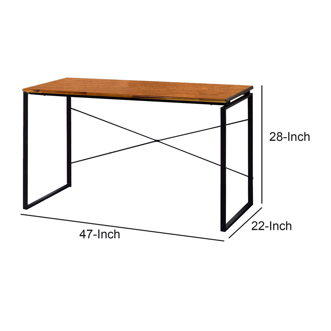 Sled Base Rectangular Table With X Shape Back And Wood Top, Brown And Black Brown Black Solid Wood