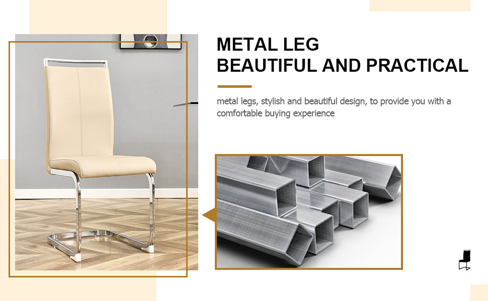 Table And Chair Set.Modern Minimalist Luxury Mdf Rectangular Dining Table With Light Yellow Textured Stickers On The Table, 6 Pu Synthetic Leather High Backrest Soft Cushioned Side Chairs. Light Yellow Seats 6 Mdf