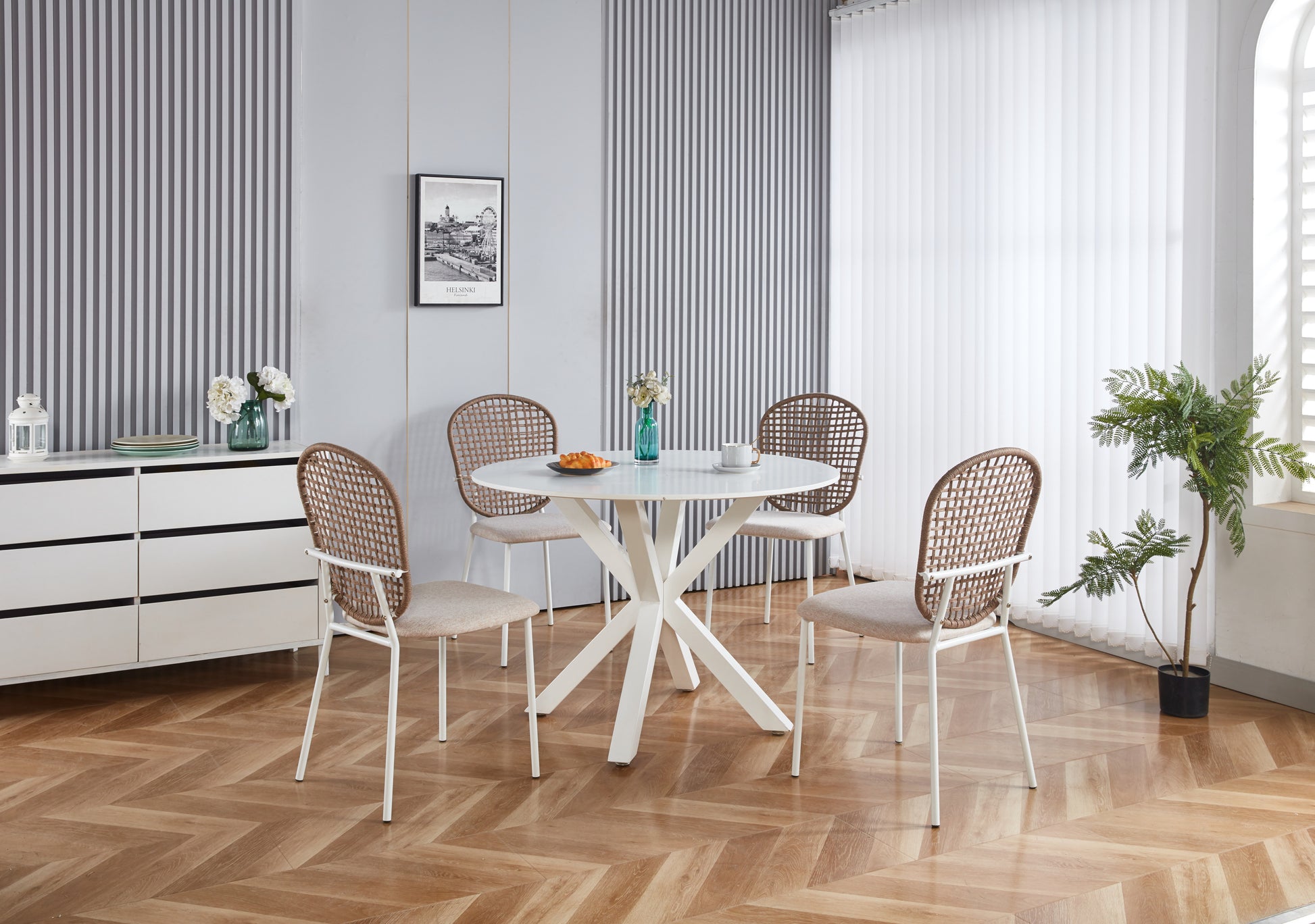 1 4,5Pieces Dining Set, Table Metal Leg Mid Century Dining Table For 4 6 People With Mdf Table Top, Pedestal Dining Table, End Table Leisure Coffee Table White Mdf Iron