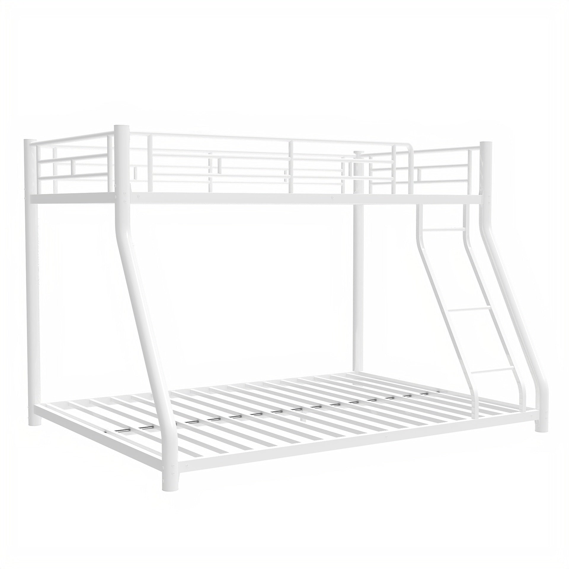 Metal Bunk Bed Twin Over Full Size With Removable Stairs, Heavy Duty Sturdy Frame With 12" Under Bed Storage For Teen & Adults, Teens, No Box Spring Needed, White Box Spring Not Required Full White Metal Bedroom Metal