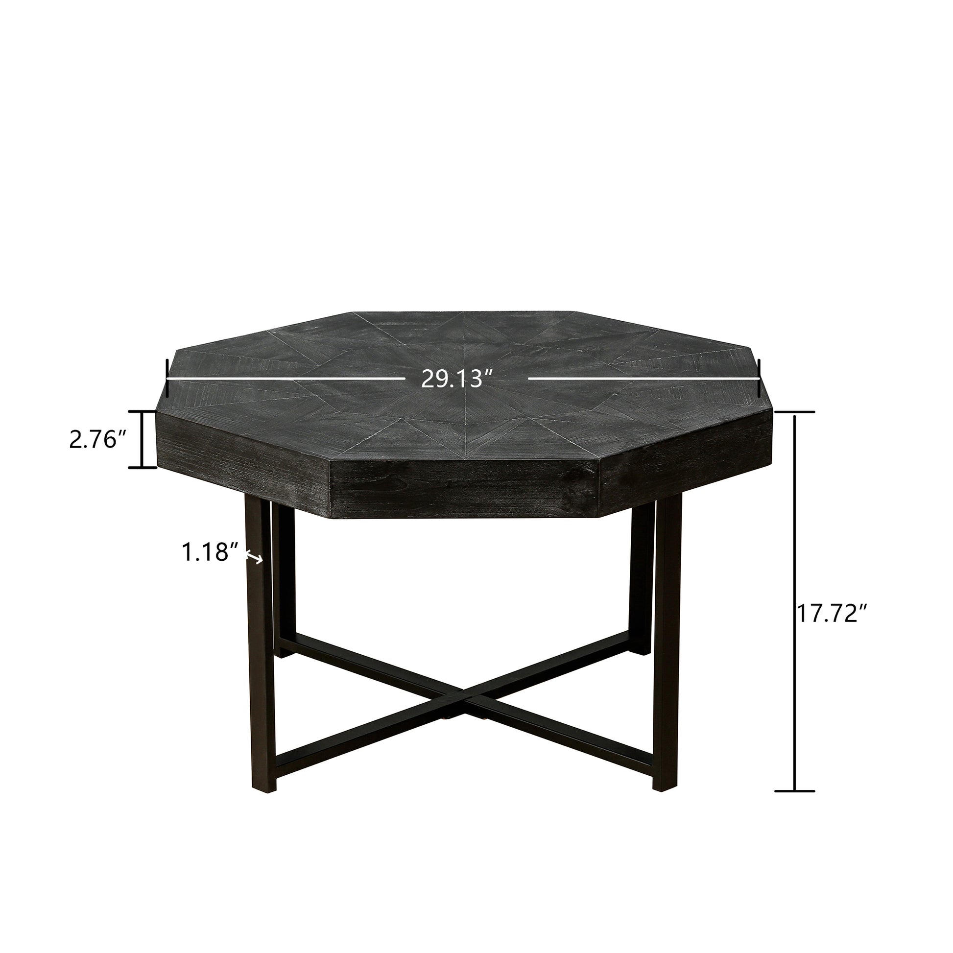 Wood Octagonal Vintage Patchwork Craft Farmhouse 30 Inch Wooden Table Top Cross Metal Legs Coffee Table For Living Room Antique Black Antique Black Primary Living Space Floor Mount Open Storage Coffee & End Tables Mdf Mdf