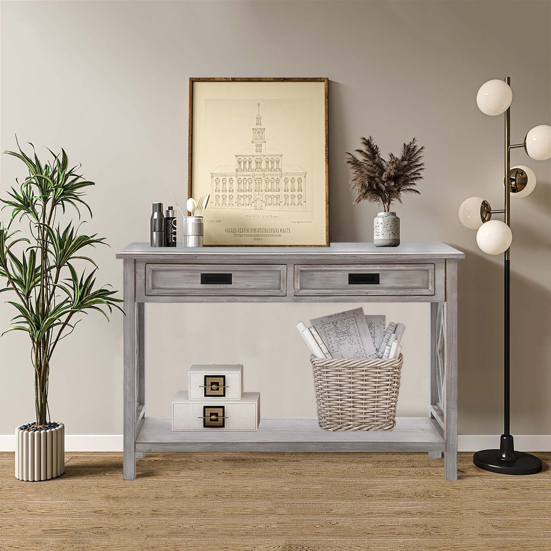 Whitewashed Wood 2 Drawer 1 Shelf Console And Entry Table Natural Whitewash Primary Living Space Fir Mdf