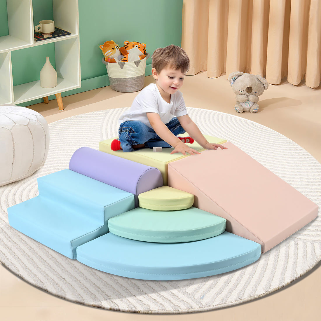 7 Piece Soft Foam Climbing Blocks For Toddlers,Soft Climb& Crawl Playset Indoor, Soft Play Equipment Climb And Crawl Playground For Kids, Babies Active Play Structure, Colorful Multicolor Under 50 Lbs Cute Foam 1 To 2 Years Epu Indoor