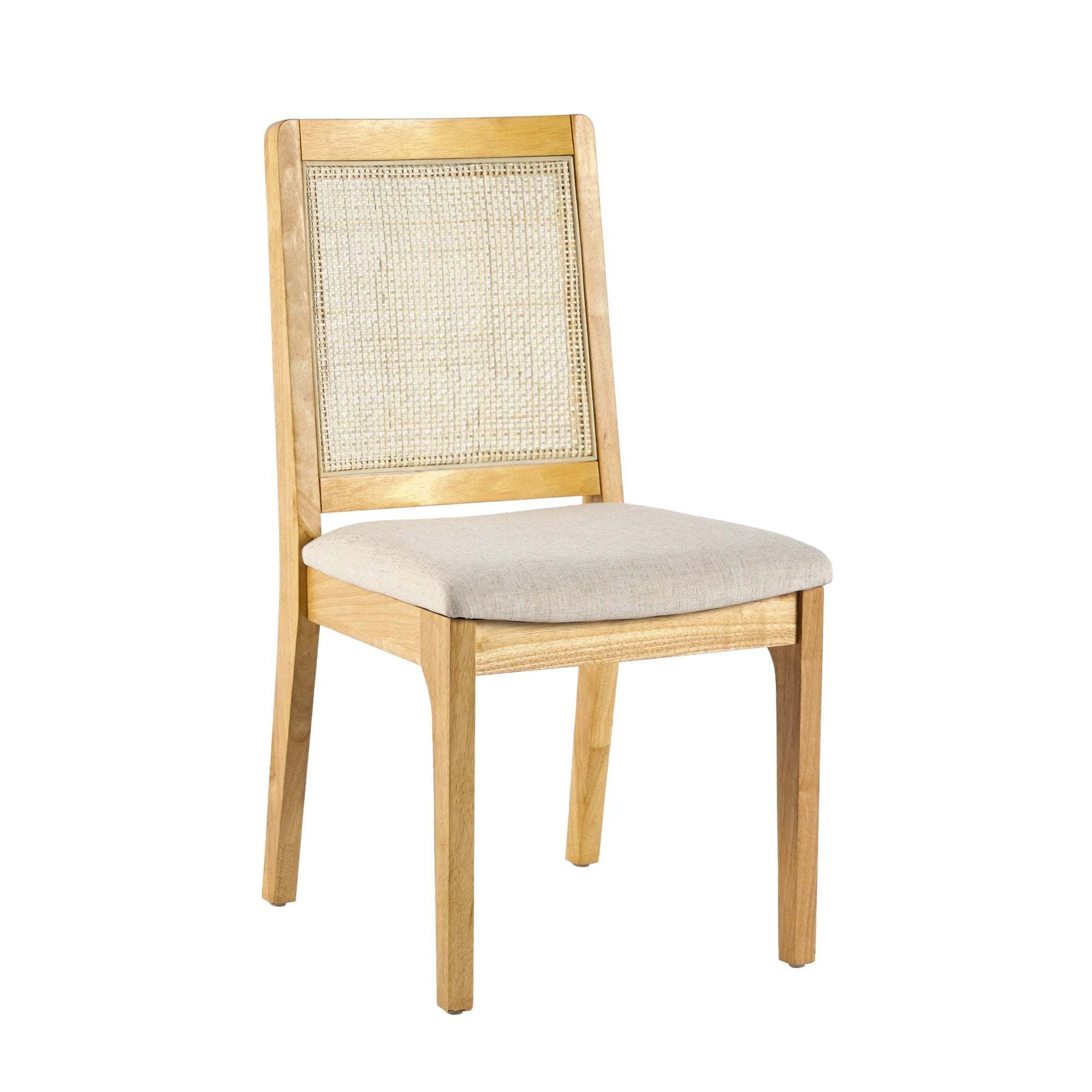 Modern Solid Wood Dining Chair With Rattan Inset Back, Set Of 2, Natural Natural Foam Wood