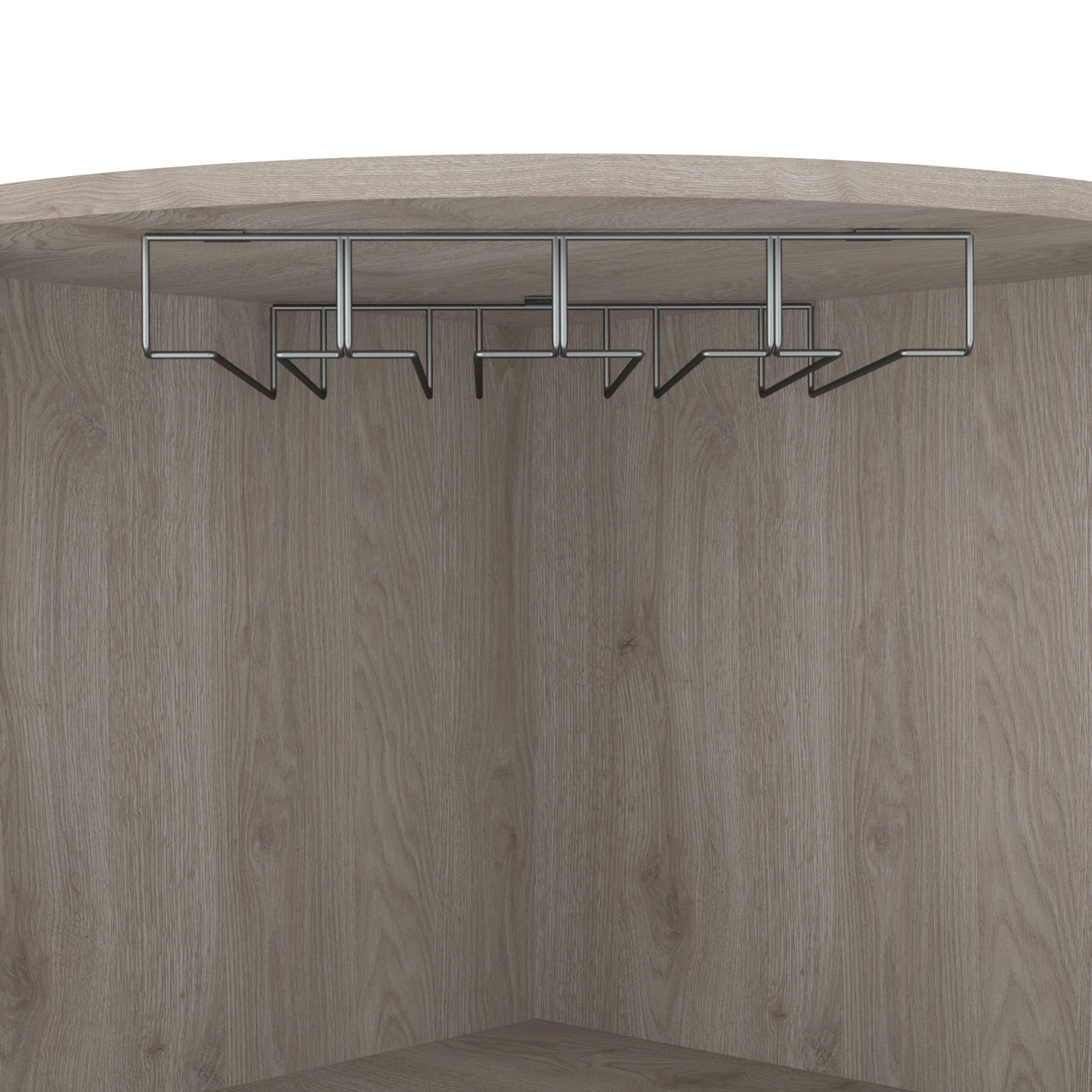 Syrah Corner Bar Cabinet, Eight Bottle Cubbies, Double Door, Two Open Shelves Light Gray Light Gray Particle Board