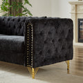 Chenille Pull Buckle Design Sofa For Living Room,Buttons Tufted With Copper Nail Decoration Armrest, Modern Couch Upholstered Button And Metal Legs Black Foam Chenille 6 Seat