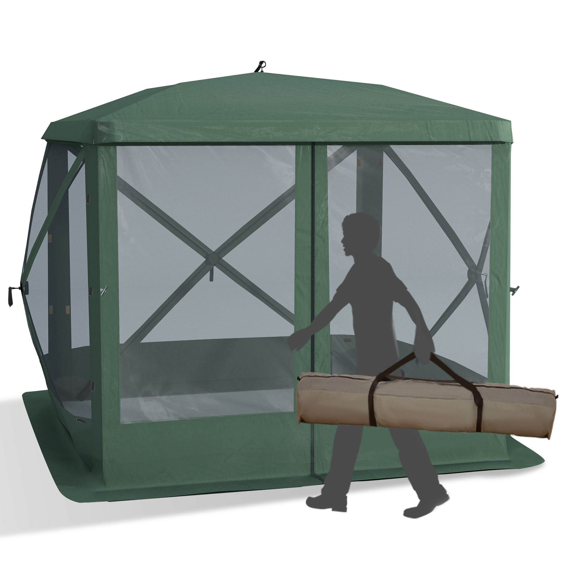 Outsunny Pop Up Camping Canopy Gazebo Screen Shelter Tent With Single Person Easy Set Up, Ventilating Mesh, Portable Carry Bag For Outdoor Camping Party Event, 7X7Ft, Green Green Polyester