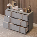 Elegant Modern Dresser With Metal Handle,Mirrored Storage Cabinet With 6 Drawers For Bedroom,Living Room,Grey Grey Mdf Metal