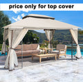 13X10 Ft Patio Double Roof Gazebo Replacement Canopy Top Fabric,Beige Beige Polyester