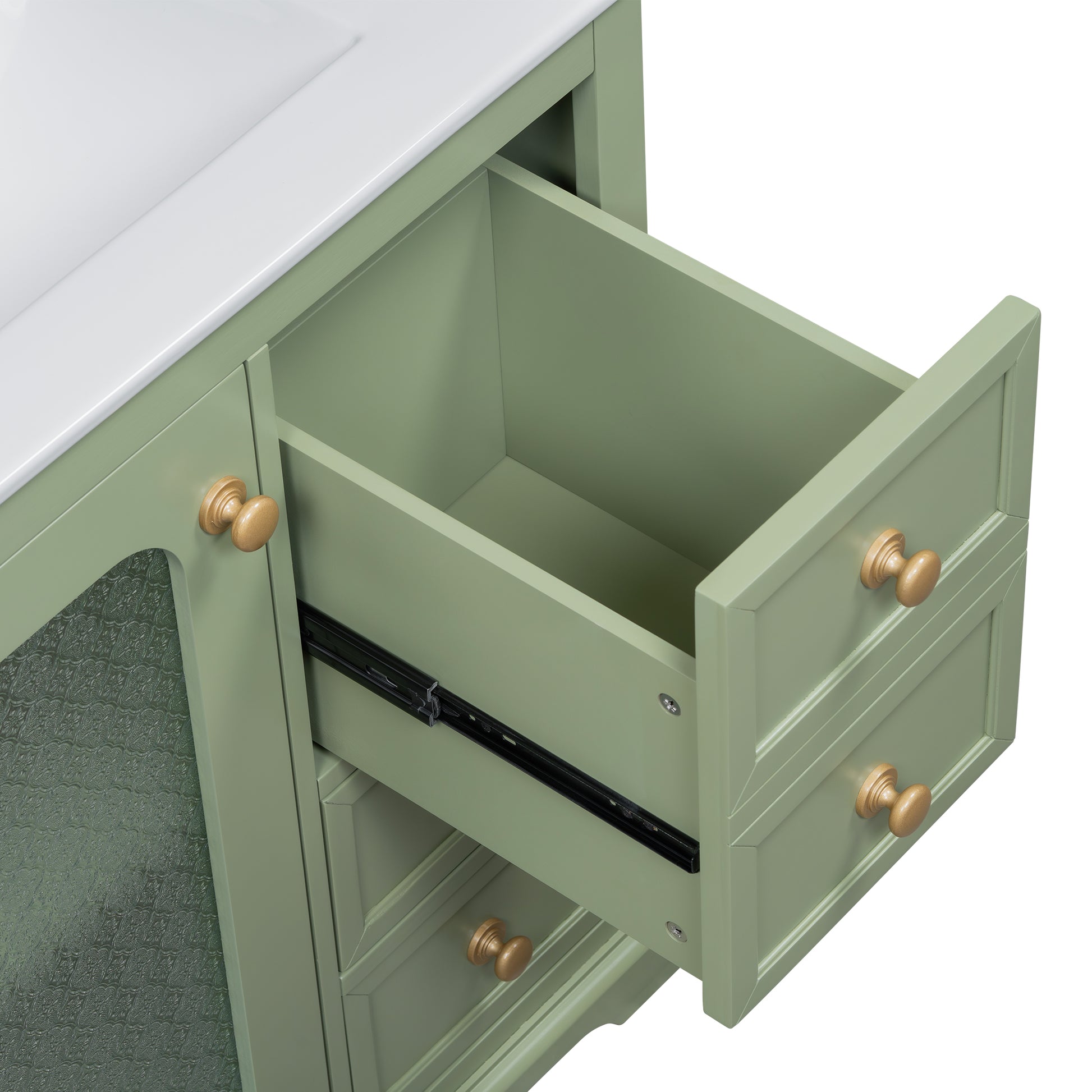 30 Inch Bathroom Vanity With A Soft Close Glass Door, Adjustable Shelves, And Three Drawers Green Bathroom Solid Wood Mdf Glass