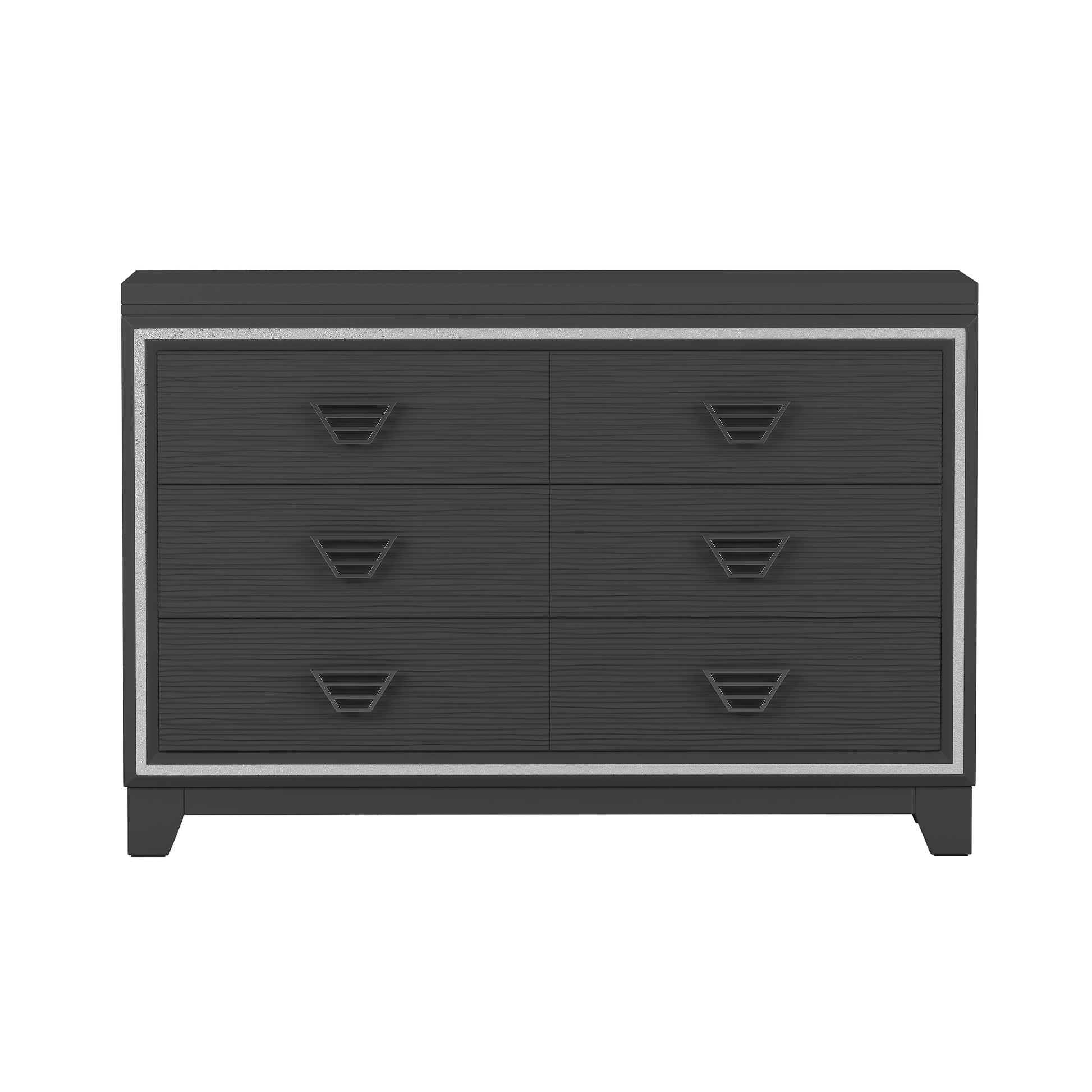 Elegant Dresser With Metal Handle And Sparkling Shiny Decoration, Storage Cabinet With 6 Drawers For Bedroom, Living Room, Black Black Mdf