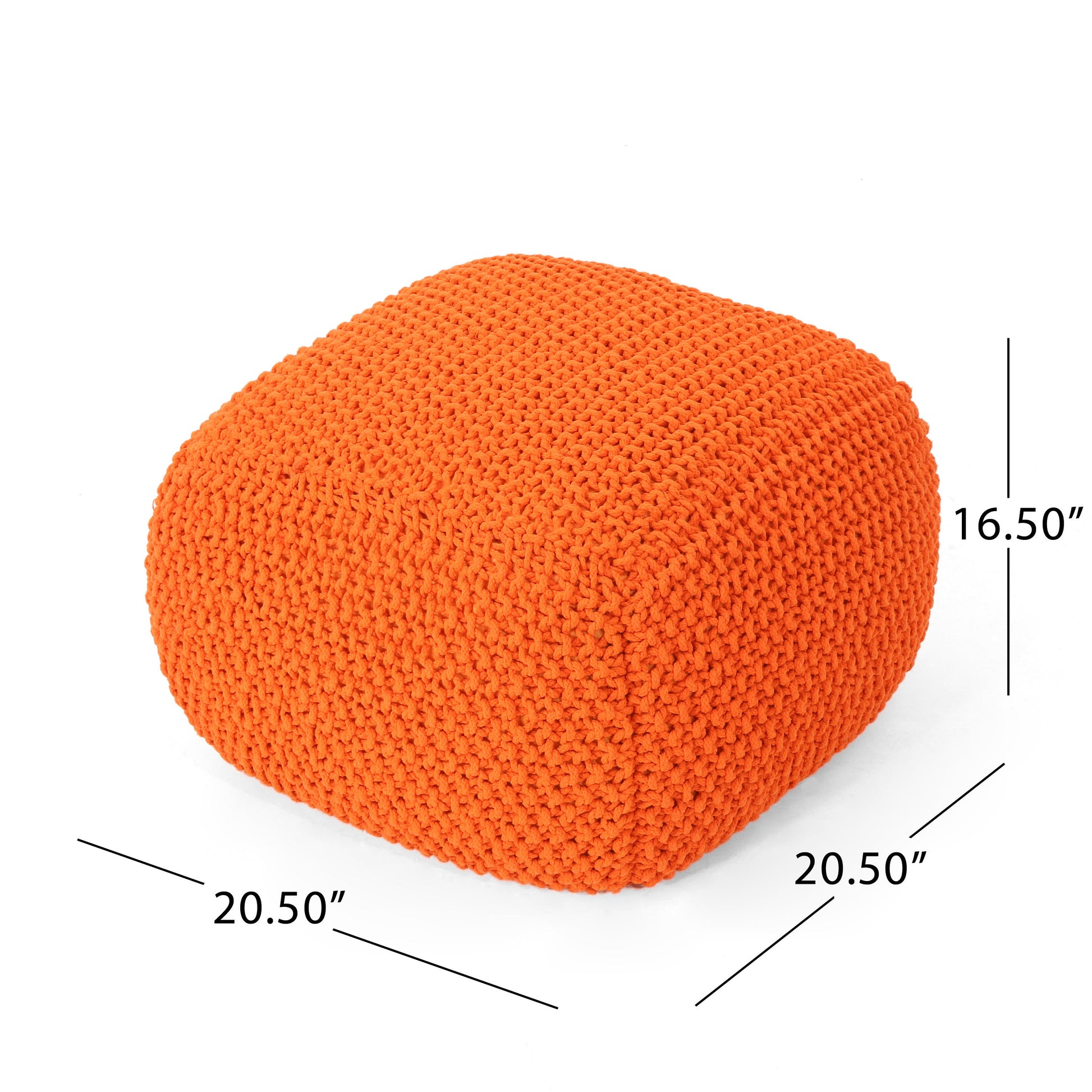 Hollis Knitted Cotton Pouf Cube 20 X 20 X 16 Pouf Orange Cotton