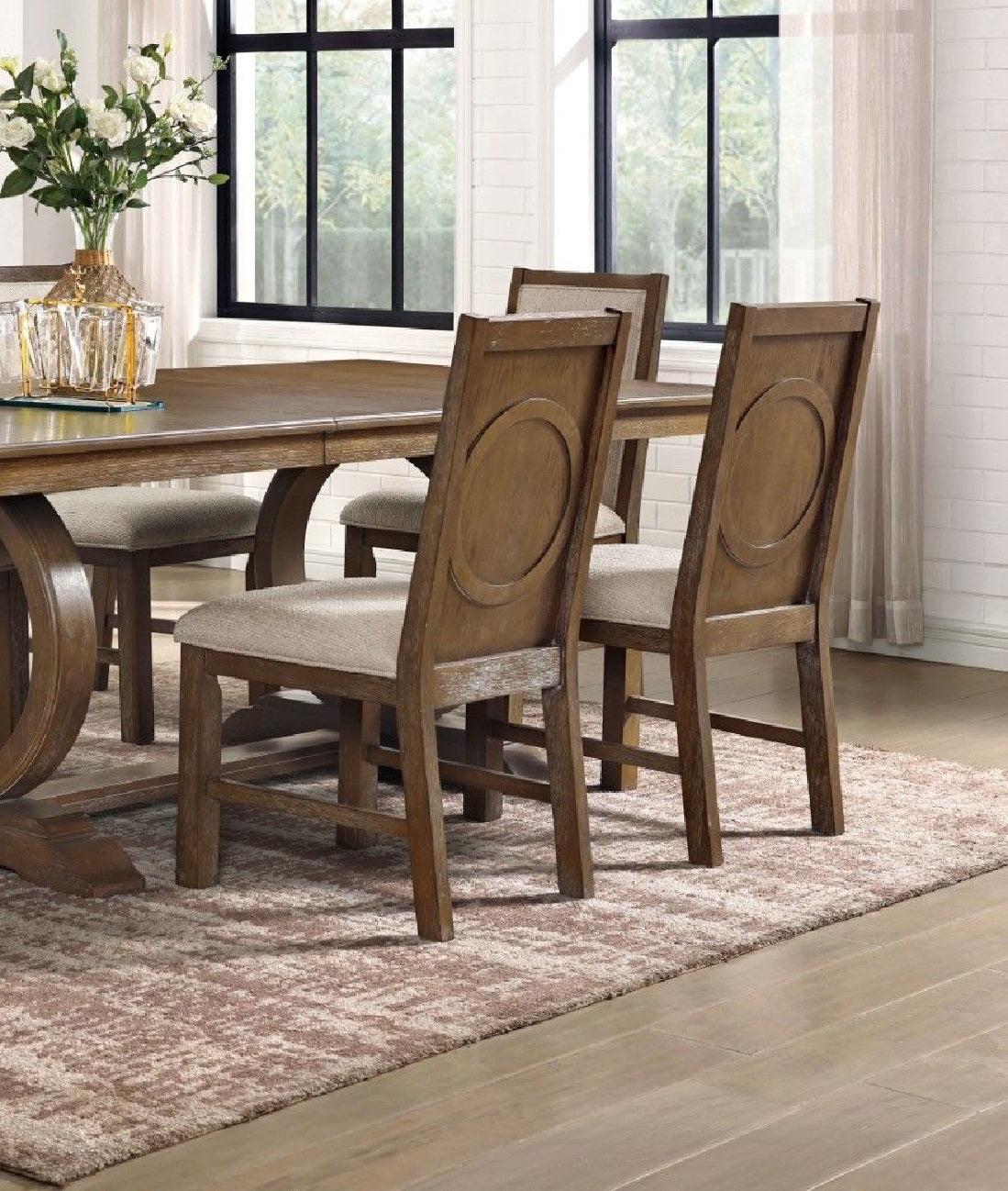 Transitional Style 2Pcs Side Chairs Rustic Oak Solid Wood Beige Fabric Dining Room Furniture Chair Polyster Beige Multi Dining Room Contemporary,Mid Century Modern,Modern Dining Chairs Set Of 2 Solid Wood