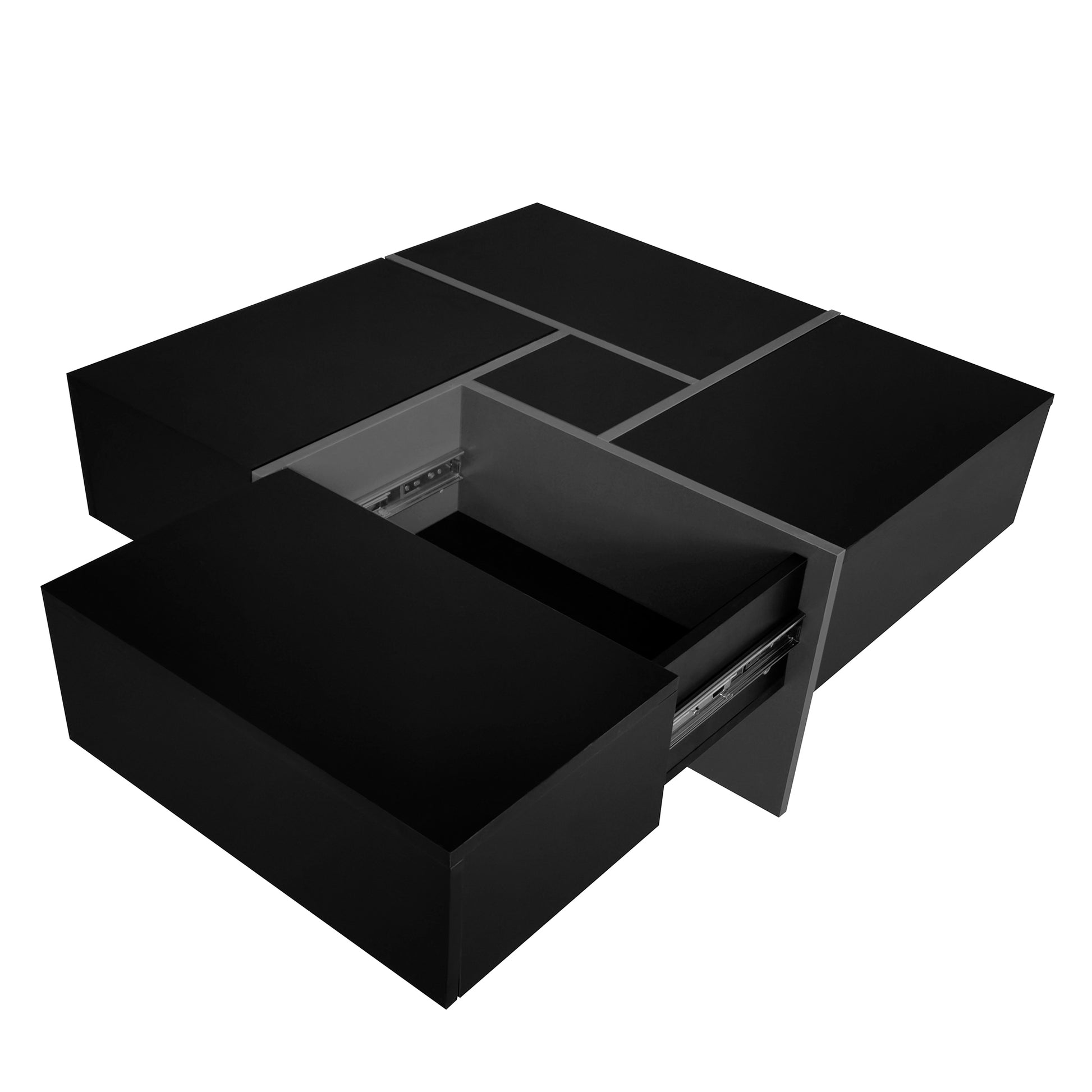 Unique Design Coffee Table With 4 Hidden Storage Compartments, Square Cocktail Table With Extendable Sliding Tabletop, Uv High Gloss Design Center Table For Living Room, 31.5"X 31.5" Black Soft Close Drawers Primary Living Space Freestanding Square