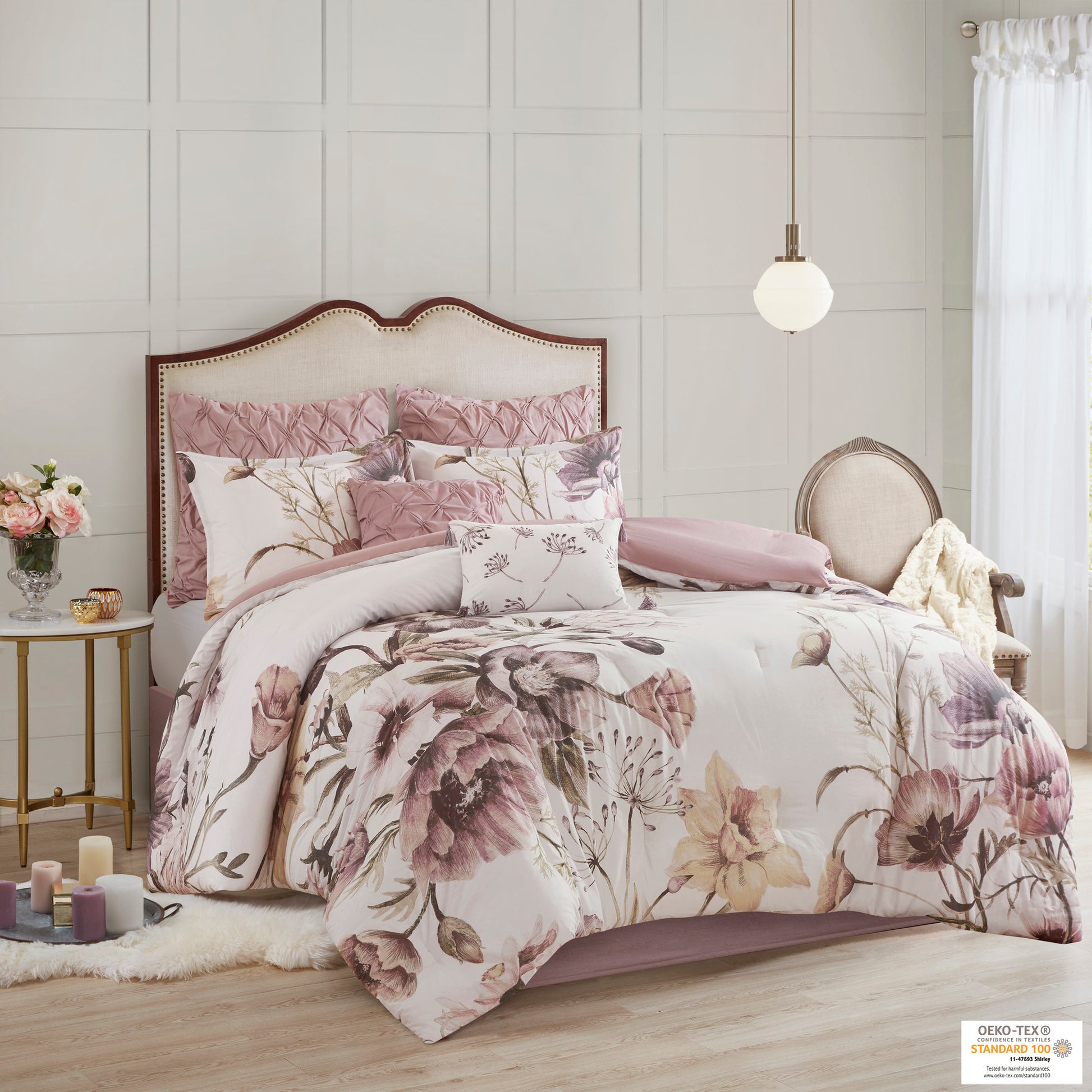8 Piece Cotton Printed Comforter Set Blush King King Blush Polyester