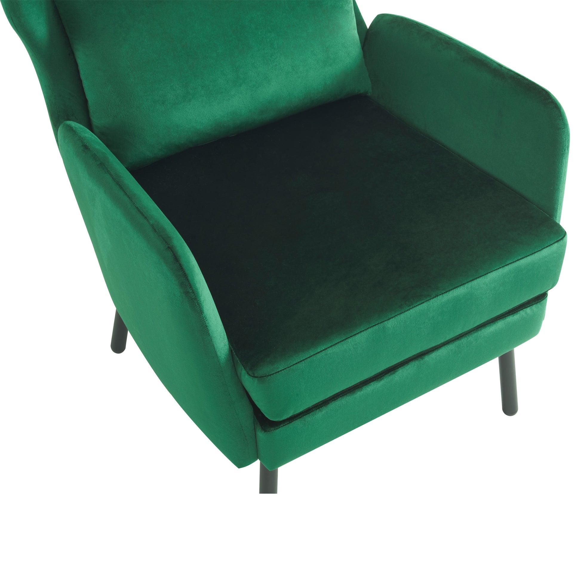 Wing Back Velvet Accent Chair, Modern Living Room Armchair Comfy Upholstered Single Sofa Chair For Bedroom Dorms Reading Reception Room With Metal Legs & Pillow, Green Green Velvet