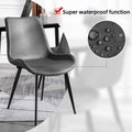 2 Pcs Faux Leather Dining Chairs, Mid Century Modern Leisure Upholstered Chair With Metal Legs For Kitchen Living Room Grey Gray Pu Set Of 2 Carbon Steel Pu Leather