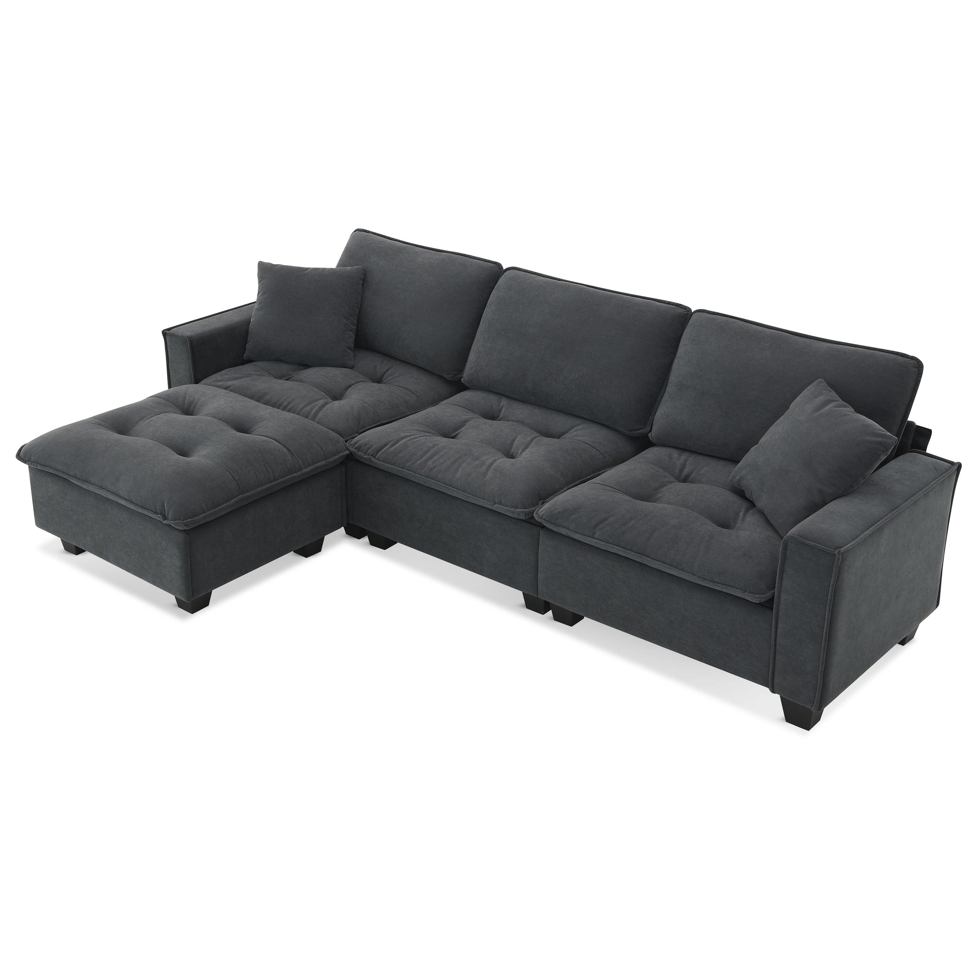 100*59" Modern Convertible Sectional Sofa,L Shaped Reversible Couch Set With Free Pillows,4 Seat Suede Velvet Sleeper Sofa With Ottoman For Living Room,Apartment,Office,3 Colors Dark Gray Suede 4 Seat