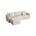 Modern Cotton Linen L Shape Sectional Sofa, Oversized Upholstery Sectional Sofa, Chaise Couch With Storage Ottomans For Living Room Loft Apartment Office White 4 Seats Wood Primary Living Space Medium Duty Pine 4 Seat White Linen Medium Soft Cushion Back