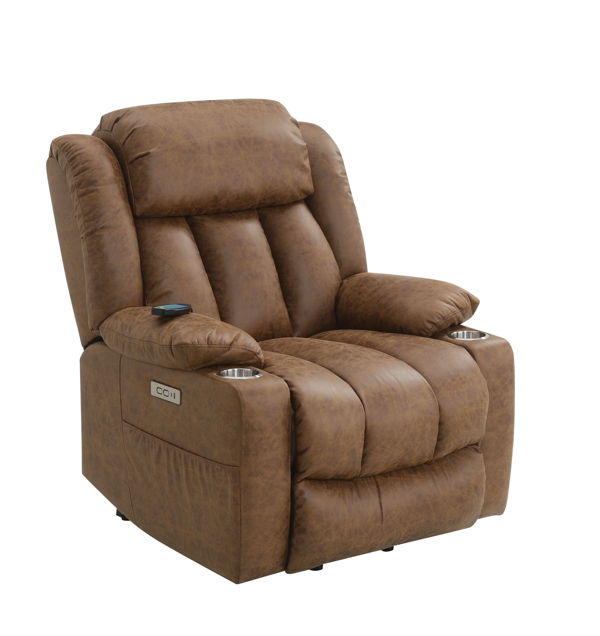 Brown Power Lift Recliner With Massage And Heating Brown Faux Leather Power Remote Metal Primary Living Space Tight Back Push Button Pillow Top Arms Faux Leather