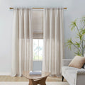 Linen Blend Light Filtering Curtain Panel Pair 2 Pcs Window Panels Natural Polyester