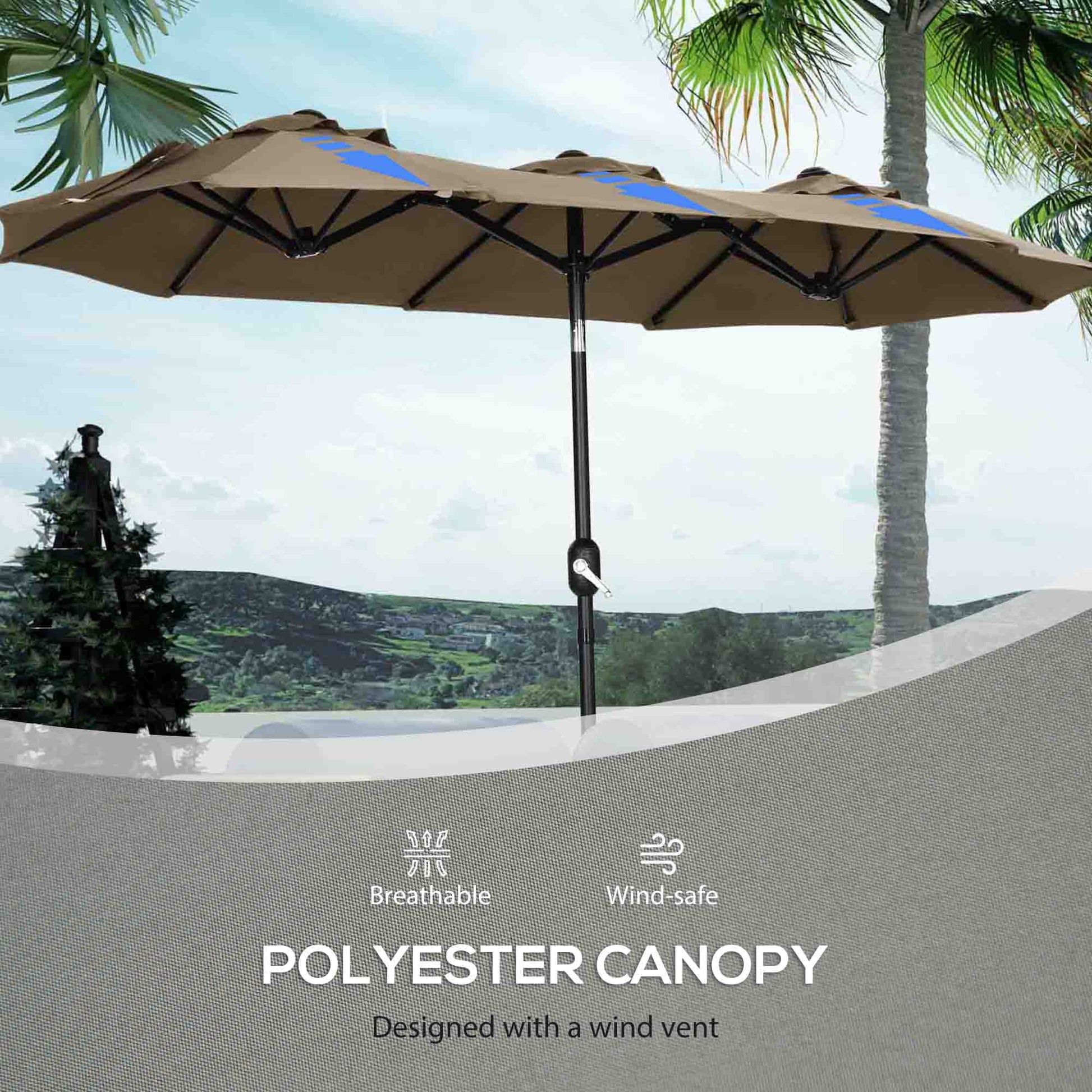 double sided patio umbrella Outsunny Double Sided Patio Umbrella 9.5' Large Outdoor Market Umbrella With Push Button Tilt And Crank, 3 Air Vents And 12 Ribs, For Garden, Deck,