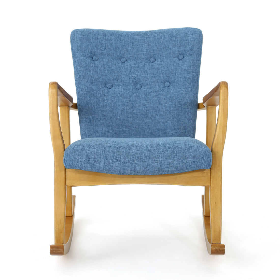 Solid Wood Rocking Chair Blue Fabric