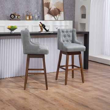 Coolmore Bar Stools Set Of 2 Counter Height Chairs With Footrest For Kitchen, Dining Room And 360 Degree Solid Wood Legs Swivel Bar Stools Set Of 2 Gray Linen Gray Foam Linen