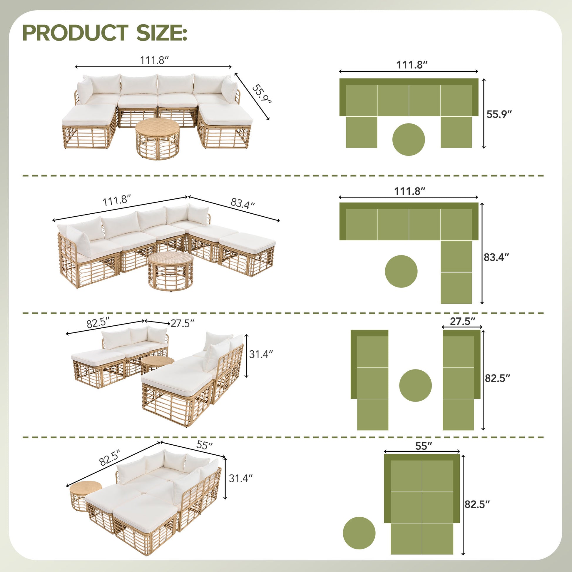 7 Pieces Outdoor Patio Furniture, All Weather Rattan Sectional Sofa Set With Thick Cushions And Pillows, Freely Combined Conversation Sets For Garden, Backyard, Balcony, Beige Yes Complete Patio Set Beige Seats 6 Garden & Outdoor Complete Patio Sets Foam