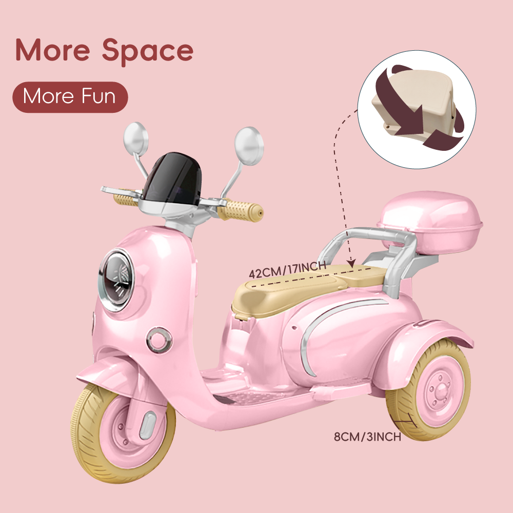 12V Kids Motorcycle, 3 Wheels 12V Kids Ride On Motorcycle With Mp3, Bluetooth, Headlight, Storage Box, Motorcycle For Kids Pink Pink Polypropylene