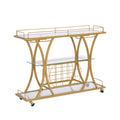 Golden Bar Cart With Wine Rack Tempered Glass Metal Frame Wine Storage Golden Glass Metal