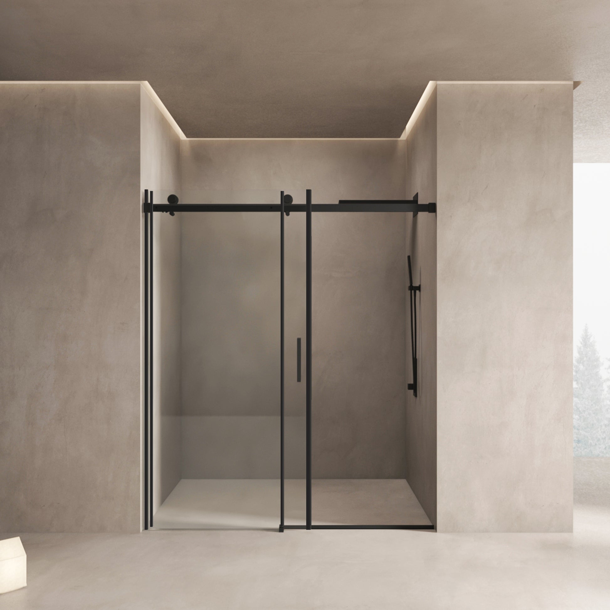 56" 60"W X 70"H Frameless , Sliding , With Premium 5 16" 8Mm Thick Tempered Glass Shower Enclosure,Double Side Easy Clean Coat,Matte Black Finished With Buffer Matt Black Bathroom American Design