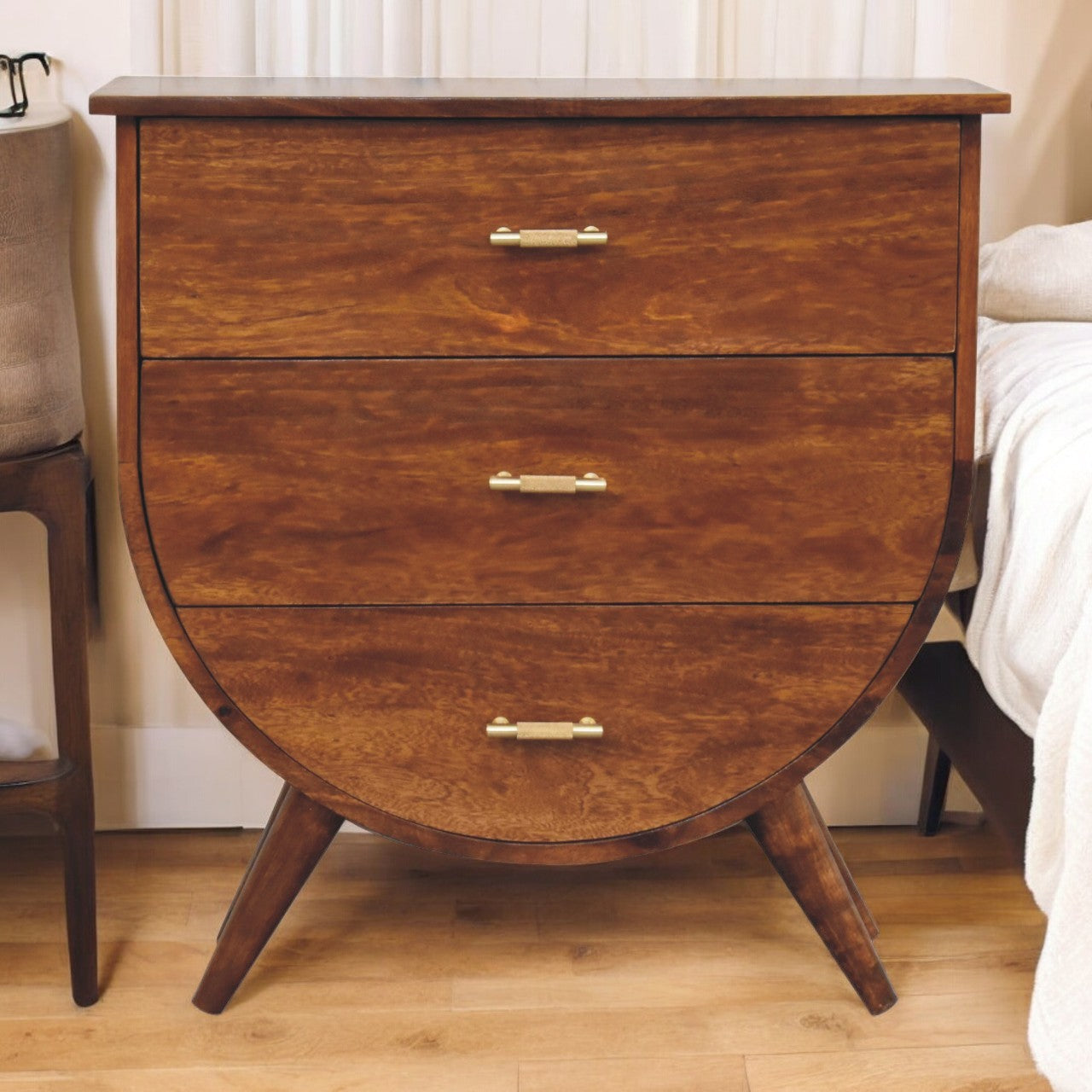 Solid Wood Agra Bedside Brown Brown 3 Drawers Dining Room Bedside Cabinet Modern Mango Drawers Chestnut Solid Wood