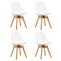 Modern Chairs Can Rotate 360 Degrees. The Backrest Is Made Of Pet Material, The Seat Cushion Is Made Of Pu Material, And The Support Legs Are Made Of Oak. Set Of 4 White Wood