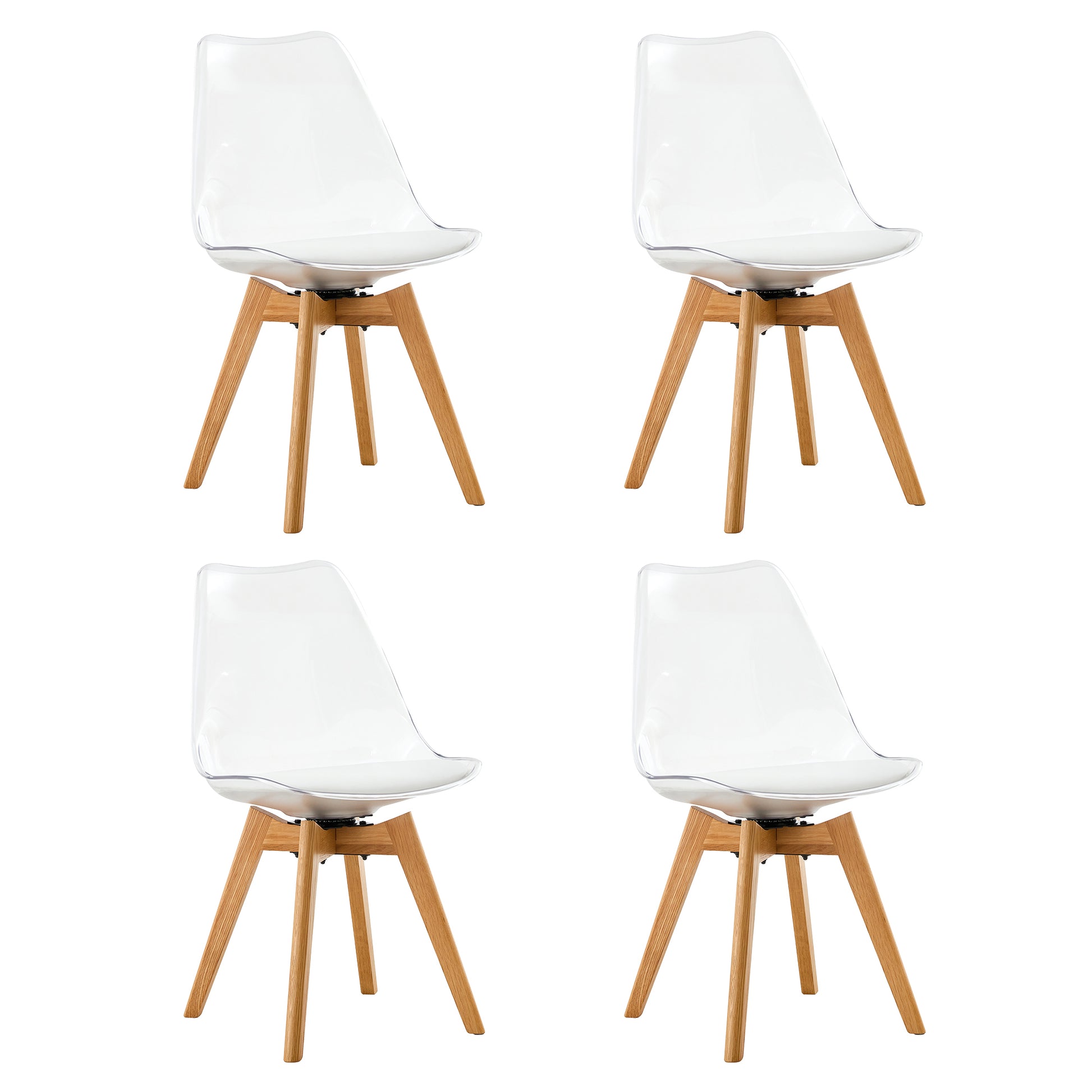 Modern Chairs Can Rotate 360 Degrees. The Backrest Is Made Of Pet Material, The Seat Cushion Is Made Of Pu Material, And The Support Legs Are Made Of Oak. Set Of 4 White Wood