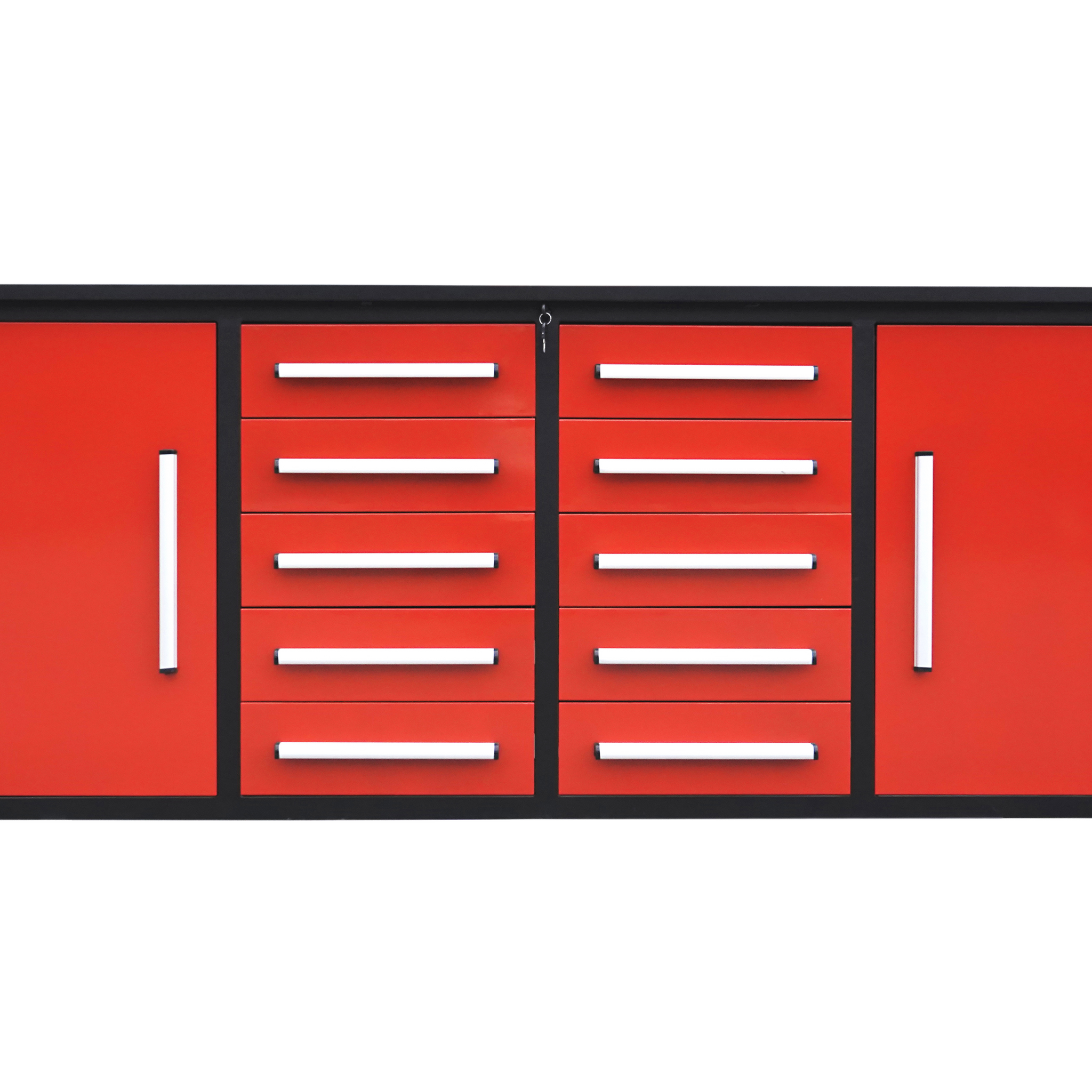 7' Storage Cabinets With Workbench 10 Drawers & 2 Cabinets Red Steel