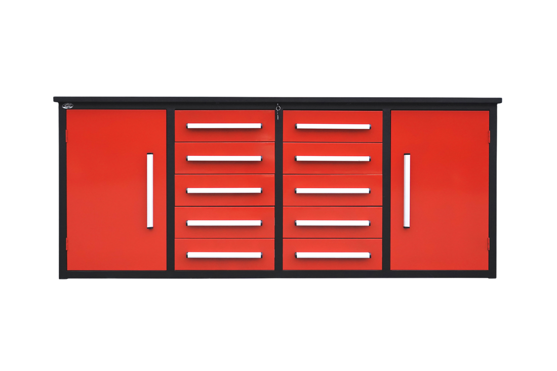 7' Storage Cabinets With Workbench 10 Drawers & 2 Cabinets Red Steel