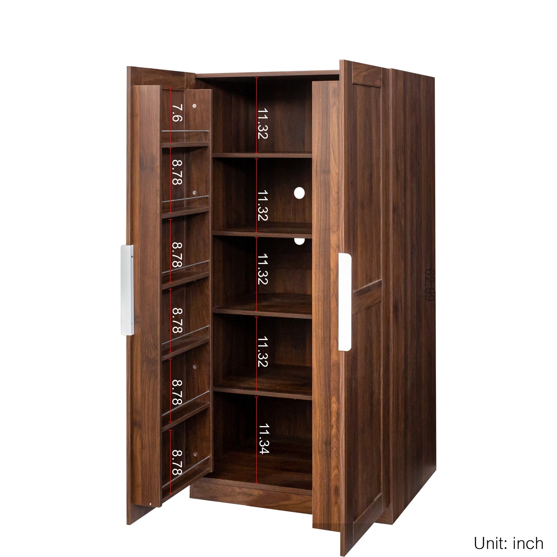 62.99In Kitchen Pantry Cabinet, Walnut Freestanding Buffet Cupboards Sideboard With Doors & Shelves, Kitchen Pantry Storage Cabinet For Kitchen, Living Room And Dinning Room Walnut Mdf