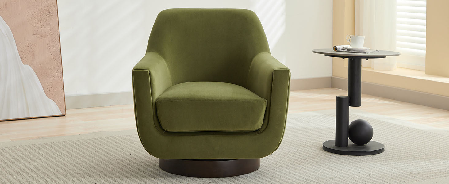 U Shaped Fully Assembled Swivel Chair Velvet Accent Chair Armchair Round Barrel Chair For Living Room Bedroom, Green Green Velvet